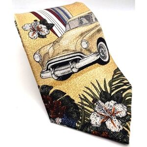 Vintage Tango‎ By Max Raab Tie Havana Cuban 100% Silk floral beach resort cars